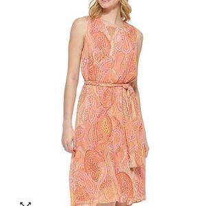 Paisley Sleeveless Dress in Pink and Orange